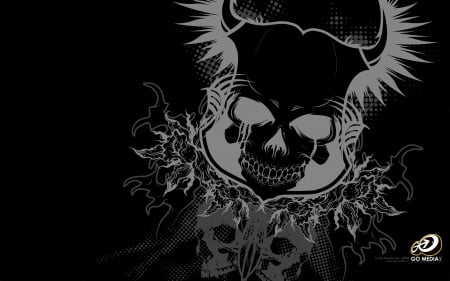 Go Media - Skull - textures, graphics, black background, Go Media, vector, skull