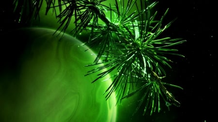 green - pine, abstract, twig, planet