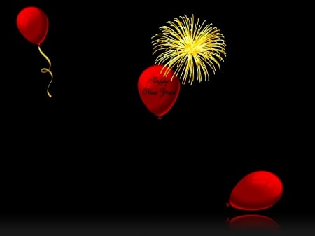 Happy New Year - happy new year, black, balloon, red