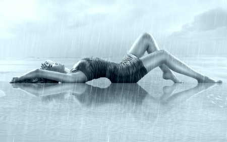 Lying in the rain - woman, lying, model, rain