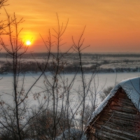 fantastic winter sunset landscape hdr