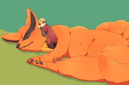 Naruto - naruto, cool, anime, anime boy, hug, fox, nine tail