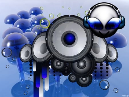 musica - space, music, earphones, aliens, eyes, speakers