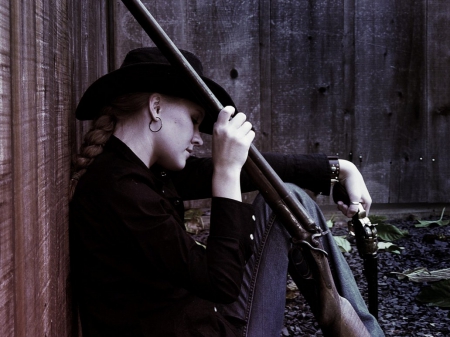 Cowgirl Shooter - girls, famous, women, style, models, female, fashion, cowgirls, boots, hats, outdoors, rodeo, western, ranch, guns, barns