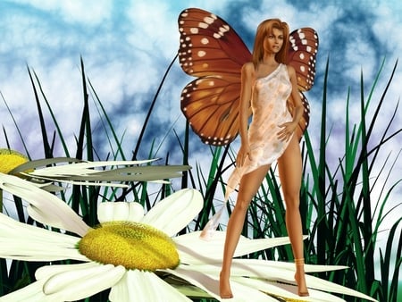 Butterfly Goddess - winged, faerie, daisy, butterfly, 3d, fairywings