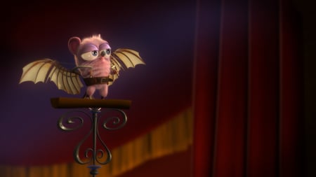 The mouse that soared - mouse, wings strapped on, stand, curtains