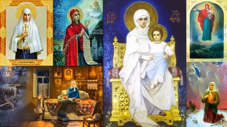 Most Holy Theotokos with Russian Saints - Avgustovskaya, Saint Xenia, Saint Elizabeth Feodorovna, Bogoliubskaya, Mother of God, Icons, Saint Matrona