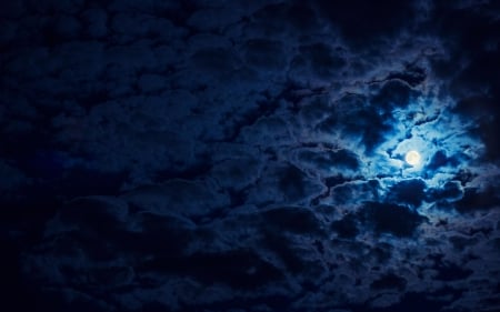 Night clouds - moon, clouds, blue, Night