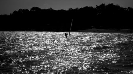 Surfer on the lake Ontario - lakes, ontario, monochrome, canada, surfing