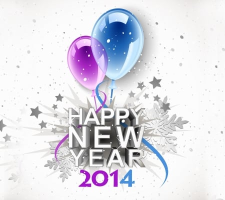 Welcome 2014!!!! - new year, balloons, purple, stars, blue, holiday, snowflakes