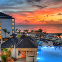 wonderful seaside resort hotel at sunset