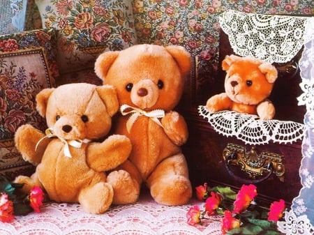 Teddybears - tableware, flowers, bears, artwork, still life