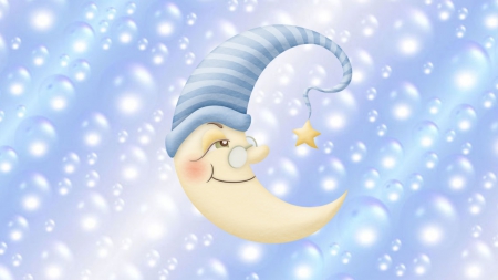 Moon - moon, cute, bubbles, cartoon