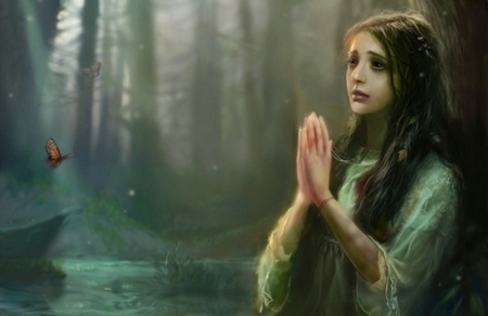 Praying Girl - praying, image, beautiful, serene, girl, fantasy, sad, digital, woman, fine, art, wallpaper