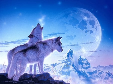 â˜…Song of Dawnâ˜… - animals, mountains, creative pre-made, wolves, purple, cool, digital art, family, paintings, landscapes, xmas and new year, winter, song of dawn, love four seasons, holidays, snow, scenery, beloved valentines, colors, drawings