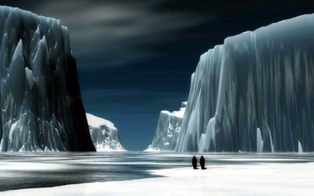 Cold as Ice - water, people, arctic, iceberg, artwork, snow