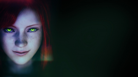 Green eyes - anime, green eyes, cool, red head