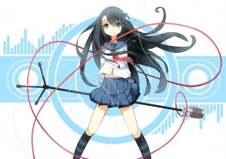 The Music Within Me - pretty, anime, skirt, girl, long hair, microphone, aoi tsunami, black hair, blue eyes