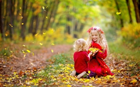 Beautiful day - girls, child, autumn, play