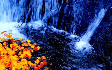 WATERFALLS - leaves, nature, waterfalls, autumn