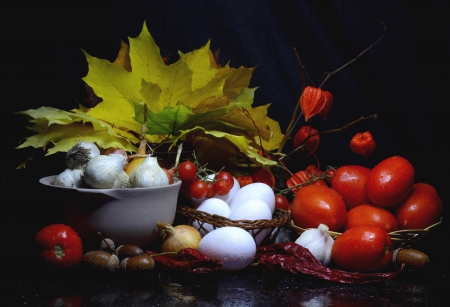 *** Still life *** - still, tomatoes, life, vegetables, leaves, food