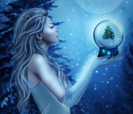 Fantasy - globe, lady, fantasy, blue