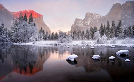 Winter - lake, sky, landscape, water, winter, mountains, nature, reflection, winter time, clouds, snow, river, snowy