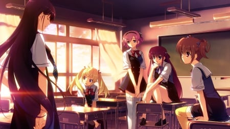 Grisaia no Kajitsu - The Girls - sakaki, girls, video game, sakaki yumiko, sunset, widescreen, matsushima michiru, game, suou, amane, wallpaper, frontwing, komine sachi, vn, games, visual novels, beautiful, video games, komine, sachi, michiru, visual novel, matsushima, irisu, classroom, suou amane, makina, anime, grisaia no kajitsu, grisaia, cute, yumiko, irisu makina, lovely, cg, hd