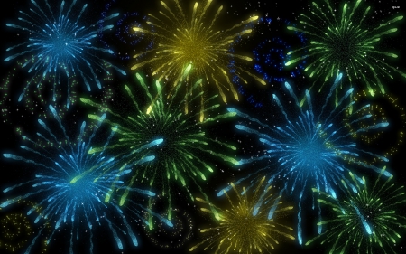 Fireworks - fireworks, new years, dark, blue, green