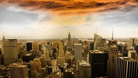 a storm over manhattan - storm, clouds, rain, skyscrapers, city