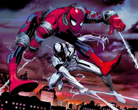 Spider-Man  And  Anti-Venom - spiderman, web swinging, comics, marvel