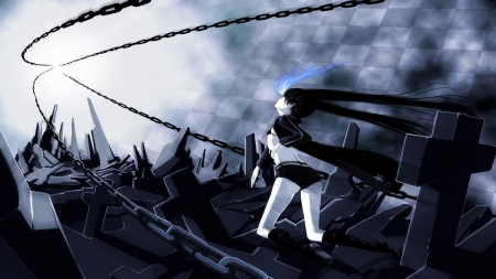 black rock shooter - blue, anime, shooter, rock, black