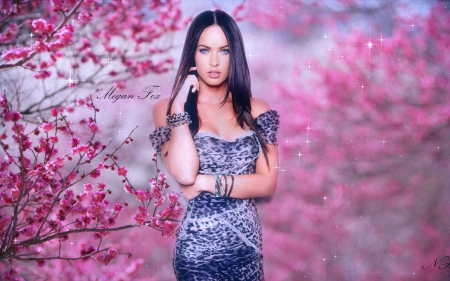 Megan Fox - woman, beauty, actress, girl, bloom, spring, pink, blue, megan fox