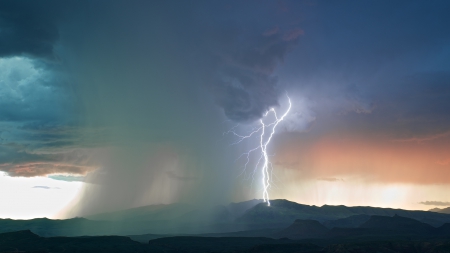 lightning in a rain storm - lightning, storm, rain, clouds