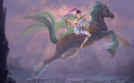 Goddess - woman, girl, goddess, fantasy, serenity, archer, diane, horse, pink, animal, parkyr, arrow