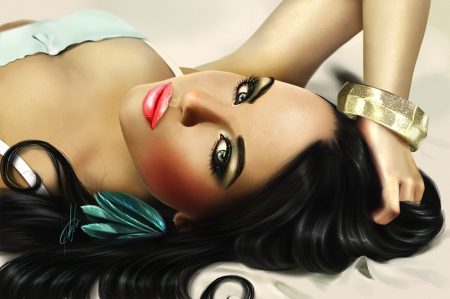 Turquoise - turquoise, brunette, red, eyes, lips