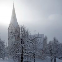 beautiful church on a winter day