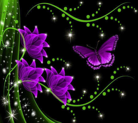 The Violet Butterfly - nature, Flowers, Beautiful, Spring, wings, Butterfly, petals, art