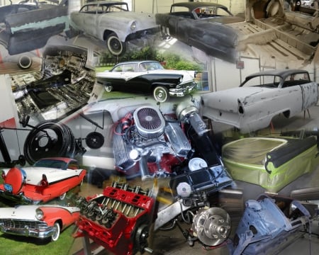 56 Restoration collage - cars, ford, classic car, collectible