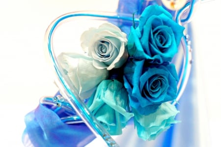 CYAN ROSES - roses, cyan, flowers, decoration