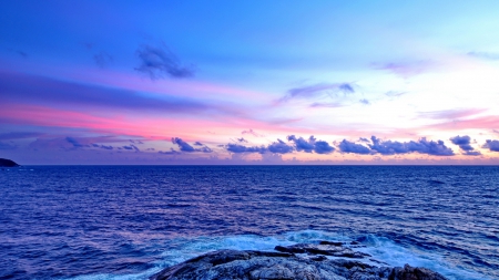 superb sea colors off phuket thailand hdr - horizon, clouds, rock, hdr, shore, colors, sea