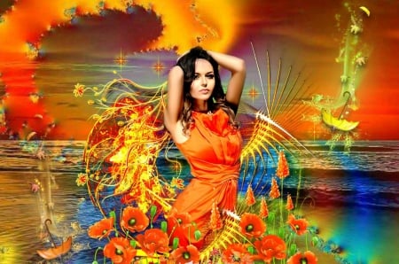 Orange Fantasy - digital, artistic, beautiful, photoshop, girl, art, fantasy, photography, orange, woman