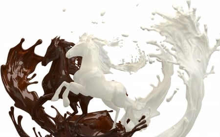 Milk and Chocolate - horses, chocolate, milk, 3d