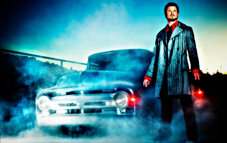 Eric Dane - red, situation, car, eric dane, actor, mist, blue, man