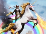 Cat Riding a Fire-breathing Unicorn