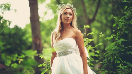 :) - white dress, bride, femininity, nature, alone, blonde, beauty