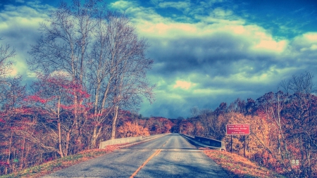 bridge over the james river in virginia in fall hdr - autumn, trees, clouds, highway, hdr, bridge