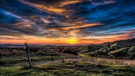 stupendous sunset landscape hdr - hills, clouds, hdr, sunset, colors, sea, post