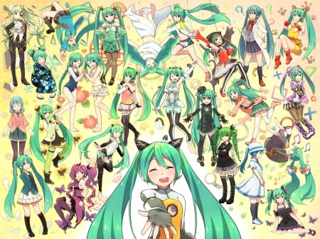 Hatsune Miku - hatsune miku, costumes, kitty cape, pansy, project diva f, vocaloid, anime, cute, star voice, flower, kipple industry inc