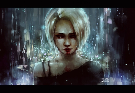 Kill me please - blood, woman, nanfe, blond, shadow, depressing, dark